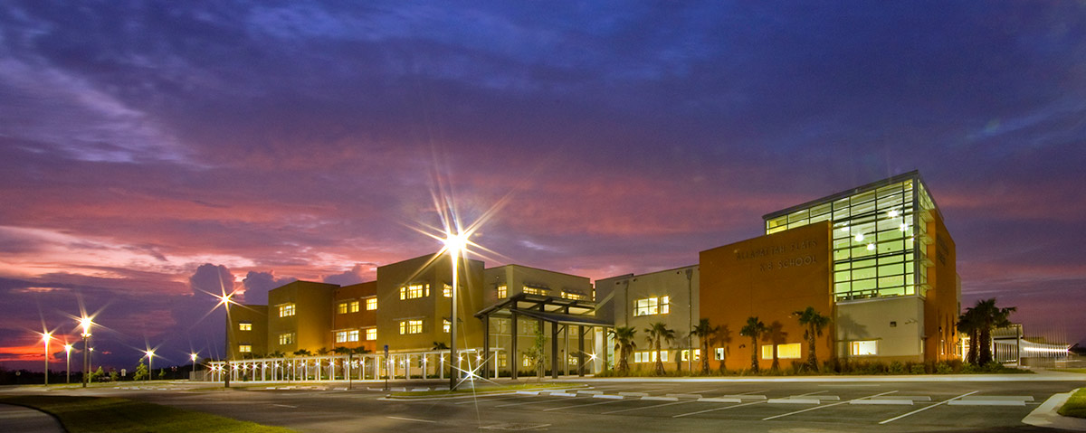 Architectural dusk view at Allapattah Flats K8 School Port Saint Lucie, FL 